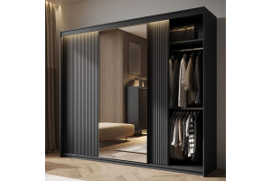 Black fluted wardrobe with led