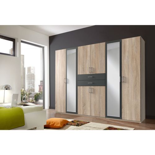 Hauch Wardrobe Oak & Graphite Grey 6 Door 270cm