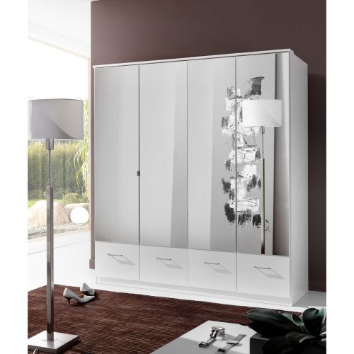 Berlin White And Mirror 4 Door 4 Drawer Wardrobe