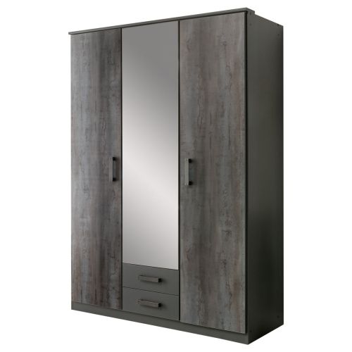 Tavern 3 Door 2 Drawer Mirror Wardrobe Graphite Grey / Black