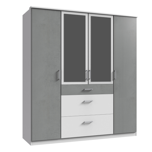Farah Wardrobe with Drawers White & Grey | 4 Doors 180 cm