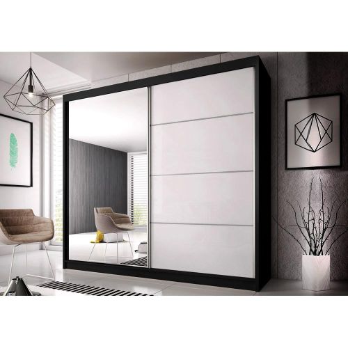 Mammoth Mirrored Sliding Wardrobe in Matt White, Black, Oak | 2 Door - 233cm Wide
