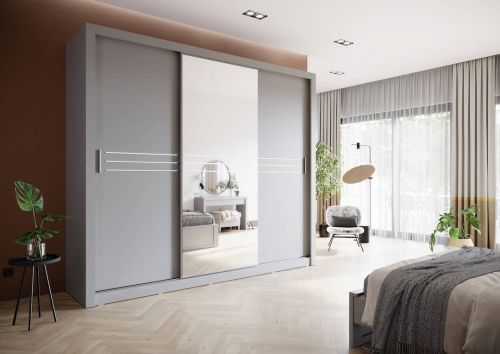 Divide Sliding Wardrobe with Drawers in Grey| 3 Door - 250cm Wide