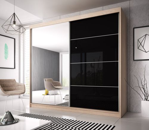 Mammoth Mirrored Sliding Wardrobe in Matt White, Black, Oak | 2 Door - 183cm Wide