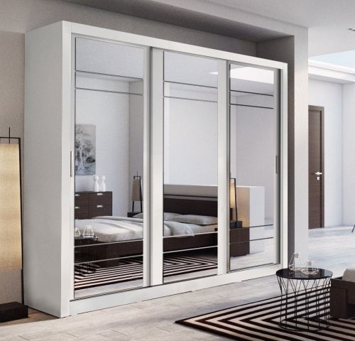 Vision Sliding Mirrored Wardrobe in Matt White | 3 Door - 250cm Wide