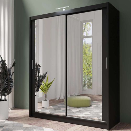 Petra Mirrored Sliding Door Wardrobe Black 120cm/150cm/180cm/203cm