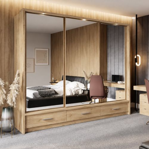 Vision Oak Bedroom Set | 250cm Sliding Door Wardrobe