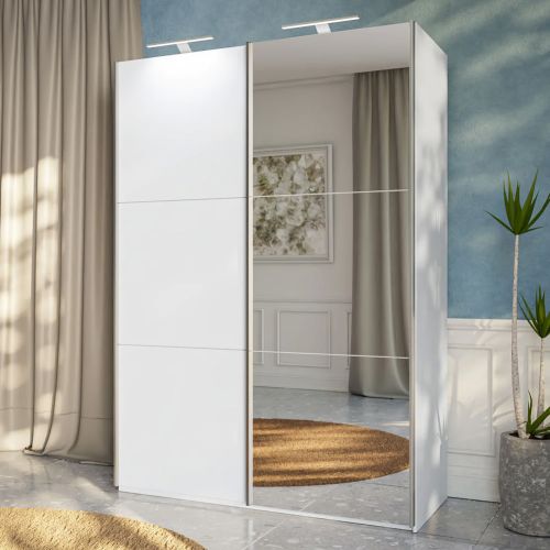 RIGA White Sliding Door Wardrobe with Mirror 150cm