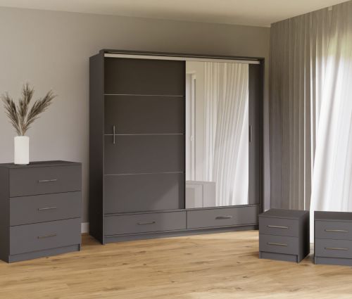 Lenart Bedroom Furniture Set Matt Graphite Grey 208cm