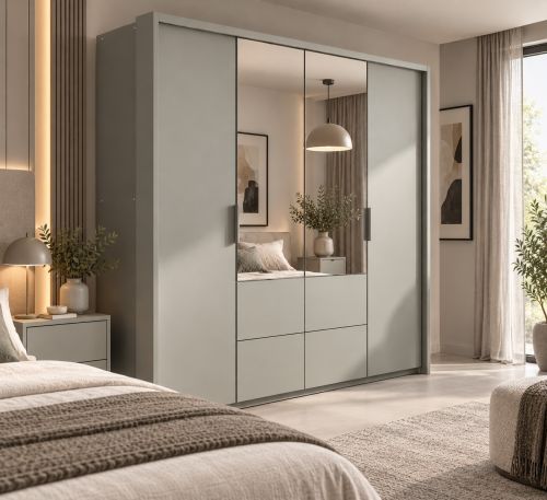 ICON Bi-folding Wardrobe with drawers & Mirrors 2 Door 208cm