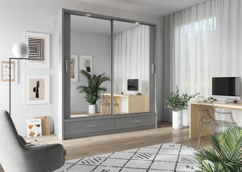 Lenart Bedroom Furniture Set Grey + Sliding Wardrobe 200cm