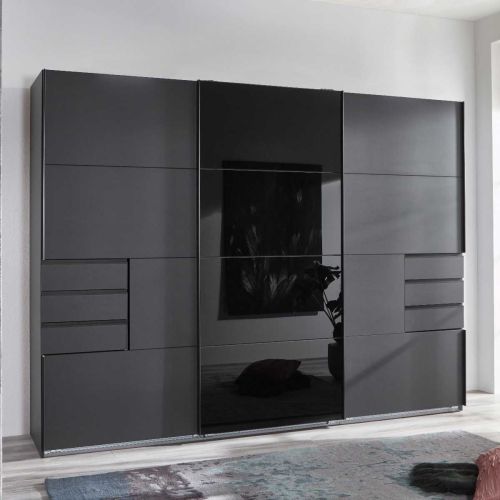 Saigon Sliding Door Wardrobe with Drawers 270cm Black with Tinted Glass