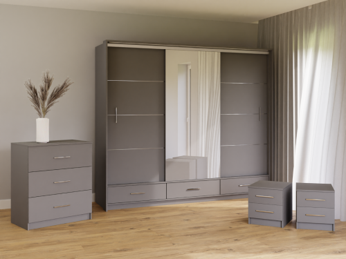 Lenart Bedroom Furniture Set Matt Graphite Grey 255cm