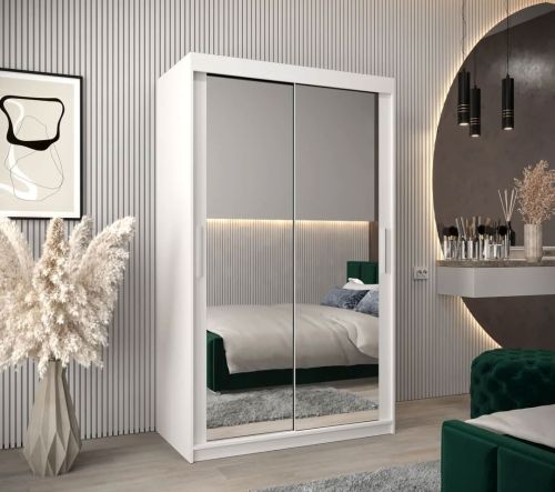 Soho Sliding Wardrobe with Drawers White with Double Mirror 120cm