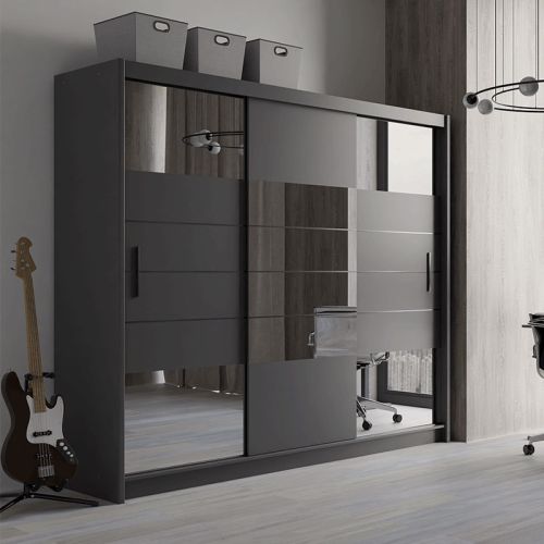 Symphony Grey Sliding Wardrobe 3 Door Grey Mirrored 250cm