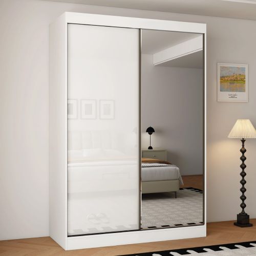 Pearl 2 Door Gloss White Sliding Wardrobe Single Mirror 150cm