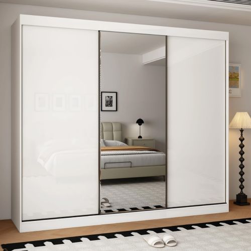 Pearl 3 Door Gloss White Sliding Wardrobe Single Mirror 250cm