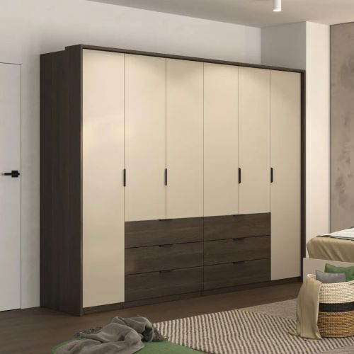 Espresso Hinged Door Wardrobe with Drawers 274cm Beige and Dark Walnut