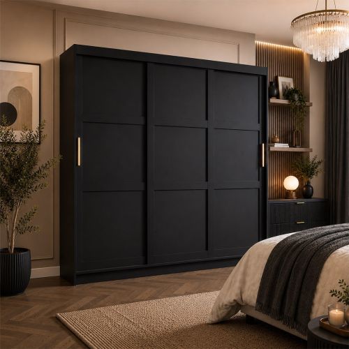 Hampton Shaker Black Sliding Wardrobe 3 Door 250cm