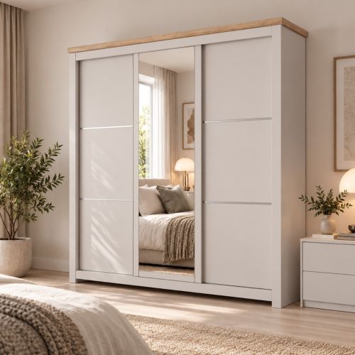 Mollie 3 Door Sliding Mirrored Wardrobe – Cashmere 180cm