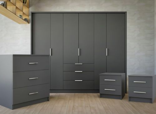 MONTREAL Bedroom Furniture Set Matt Graphite Grey with 255cm Wardrobe