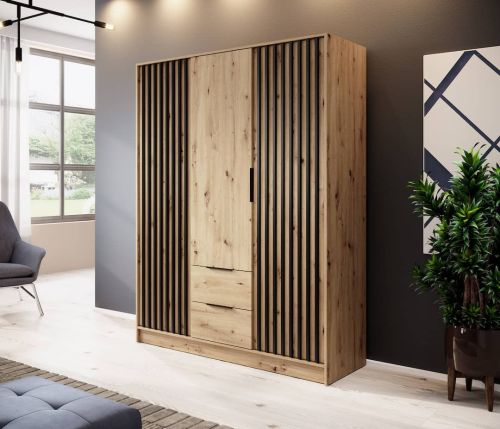 Stripe Wardrobe with Drawers Oak Hinged 3 Door 155cm