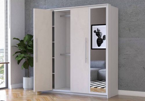Bi-Folding Sliding Door Wardrobe 206cm White Cotton Silk