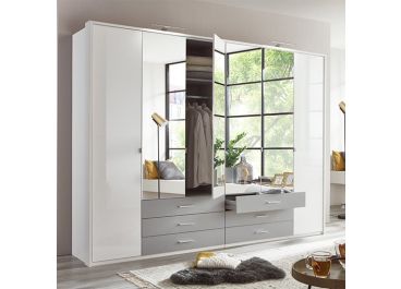 Select White Mirrored Wardrobe with drawers White & Grey 6 Door  270cm