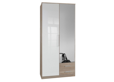 Abel Wardrobe with 2 Drawers White Gloss & Oak | 2 Doors 90cm