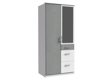 Farah Wardrobe with Drawers & Mirror Grey & White | 2 Door | 90cm