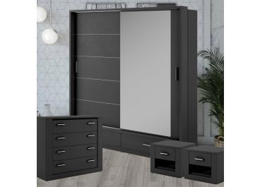 Lenart Bedroom Furniture Set Matt Black + Sliding Wardrobe 200cm