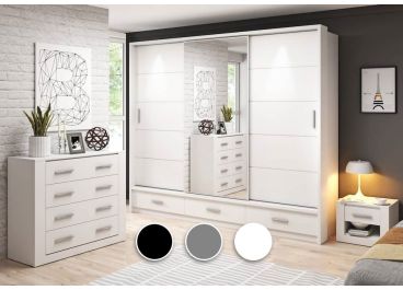Lenart Bedroom Furniture Set Matt White, Black, Grey | 3 Door - 250cm Wide