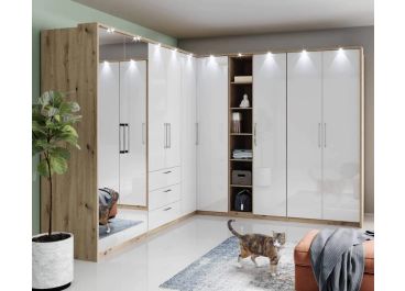 Divine Corner Wardrobe White & Oak | Modular Custom Options