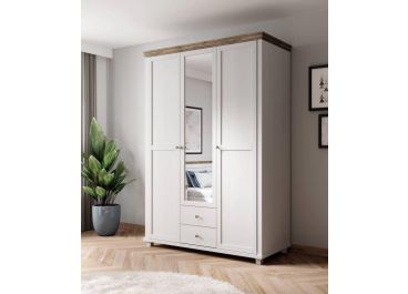 Artisan White Wardrobe with Drawers, Shelves, Mirror 154cm