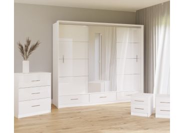 Lenart Bedroom Furniture Set | White Gloss 255cm