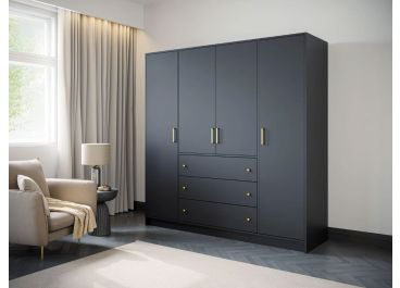 Duke Wardrobe with Drawers Black & Gold 200cm