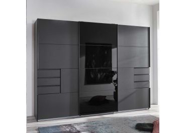 Saigon Sliding Door Wardrobe with Drawers 270cm Black with Tinted Glass