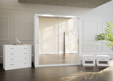 Petra White Bedroom Furniture Set + Sliding Mirrored Wardrobe