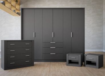 MONTREAL Bedroom Furniture Set Matt Graphite Grey with 255cm Wardrobe