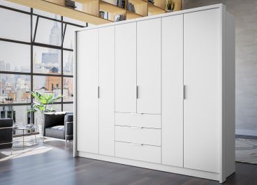 Montreal White Wardrobe with Drawers | 6 Hinged Doors | 255cm