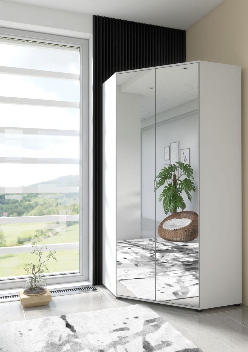 Clack Corner Wardrobe White with Mirrored Doors