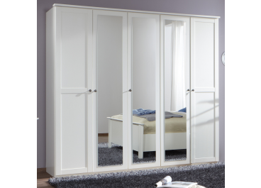 Classic 5 door Mirrored White Wardrobe 225cm