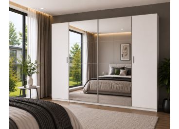 Slender 4 door Wardrobe White Sliding & Hinged Doors 316cm