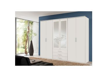 Peak 6 door 3 Drawer White Mirrored Wardrobe 270cm