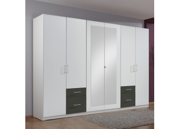 Mighty 6 Door 4 Graphite Drawer Mirror Wardrobe