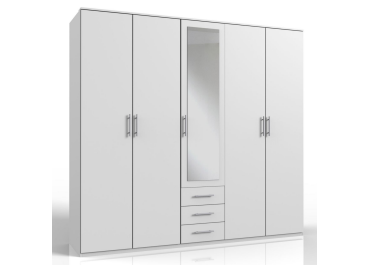 Peak 5 door 3 Drawer White Mirrored Wardrobe 225cm