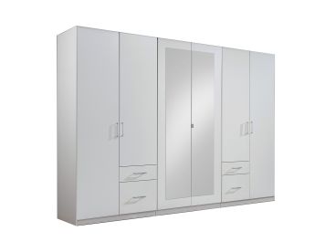 River 6 Door 4 Drawer White Mirror Wardrobe 270cm