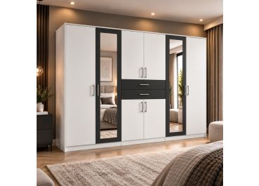 Hauch 6 Door & 2 Drawer White & Graphite Grey Mirrored Wardrobe 270cm