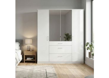 Alpine 4 Door Gloss Wardrobe with mirror and drawers