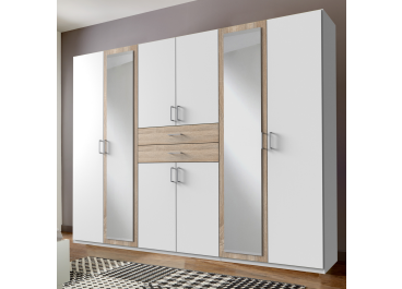 Hauch White & Oak Wardrobe 6 Door 270cm